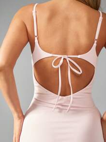 MISSGUIDED Stretchy Mini Dress Built In Shorts Tie Back Spaghetti Strap Summer Spring Bodycon Club Party Night Out Mini Length Form Fitting - Pink - View 4