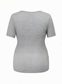 SHEIN قميص تي شيرت قصير الأكمام مناسب للحوامل والرضاعة، ذو رقبة عميقة على شكل حرف V مع ربطة متقاطعة، صيفي وكاجوال - رمادي - مشاهدة 12