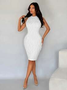 SHEIN SXY Vestido de tirantes de unicolor elegante y sexy con línea curva para mujer de talla grande, adecuado para uso diario, atuendo de crucero, fiesta de carnaval, vacaciones en la playa, cita nocturna, fiesta de soltera, Gyaru, Ibiza, Nashville, descanso, rave, modesto, elegante, club, lindo, casual, compras, ropa de calle, salir, fácil de combinar y se ve delgada, realza tu Body, favorece la figura, control del vientre