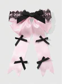 ROMWE Anime 1 Stück koreanischer Stil exquisiter süßer & cooler hochwertige schwarze Spitzenborte rosa Schleifenclip, Haarklammer, Haaraccessoire geeignet für Frauen, Alltag, Geschenk