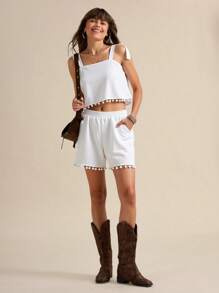 SHEIN LUNE Bohemia Summer Sets Western Boho Women's Clothing Women Two Pieces Outfits - White - View 3