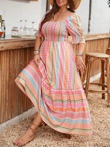 SHEIN Clasi Váy tay ngắn in họa tiết ngày lễ cỡ lớn cho mùa xuân/hè - trái cam - Xem 4