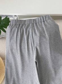 Calvaya Plus Size Women's Casual Floral Print Drawstring Pockets Long Knitted Pants - Grey - View 5