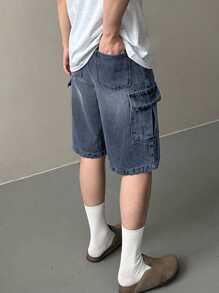 DAZY Summer Solid Denim Cargo Shorts - Blue - View 2