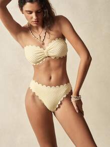 VARSIVA Summer Women's Vacation Beach Textured Shell Trim Bandeau Bikini Set, Tank Tops - Yellow - View 1