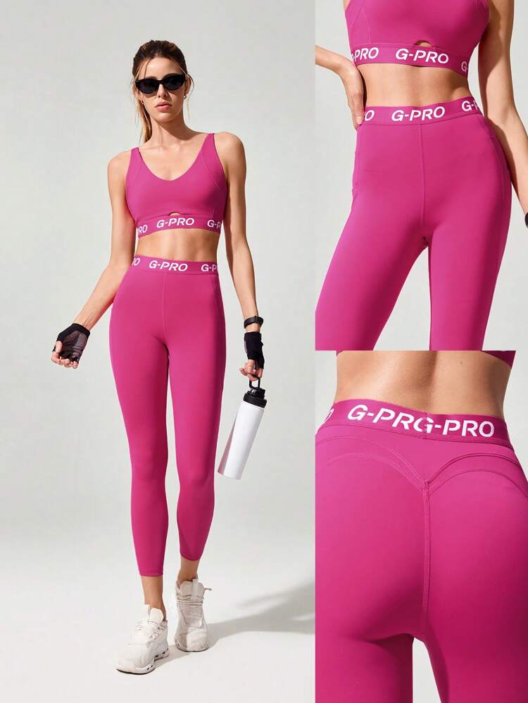 24" Powersculpt™ Cool Compression V-Line Hip Butt-Lifting Elastic Waist Active Leggings With Side Pockets High Impact Running Jogging Training Gym Workout