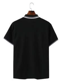 Manfinity Homme Men's Casual Striped Short Sleeve Polo Shirt For Commuting - Black - View 2