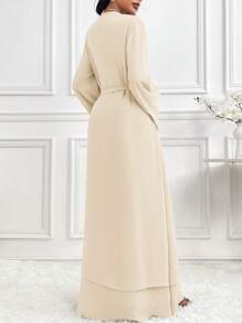 Al Najma 女士圆领长喇叭袖腰系带优雅长袍，朴素优雅的风格，适合日常休闲/工作/度假/晚会/婚礼宾客