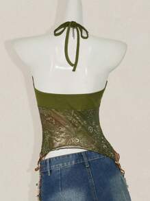 SHEIN ICON Áo ba lỗ in họa tiết Paisley dành cho nữ có cổ buộc và viền bất đối xứng - Nhiều màu - Xem 2