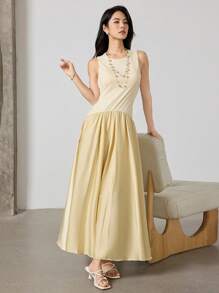Heiryn Women Sleeveless Long Dress, Solid Color, Fashion Suitable For Summer Graduation Dress - Yellow - View 3