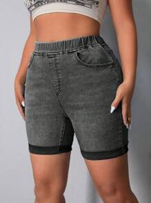 SHEIN LUNE Plus Size Denim Shorts, Fashion For Summer - Light Grey - View 1