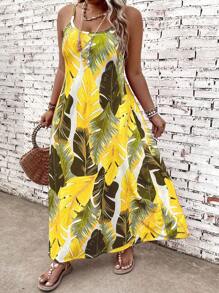 Breezaya 女式加大码休闲度假植物印花连衣裙长款女装