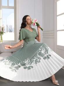 Modelyn Women's Elegant Floral Print Pleated Hem Dress, Summer - Multicolor - View 1