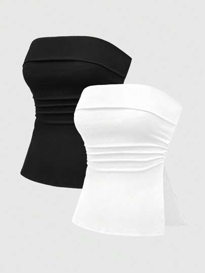 Grunge Punk Set sexy multi-pezzo, top tubo da donna a colori solidi bianco e nero con orlo spaccato