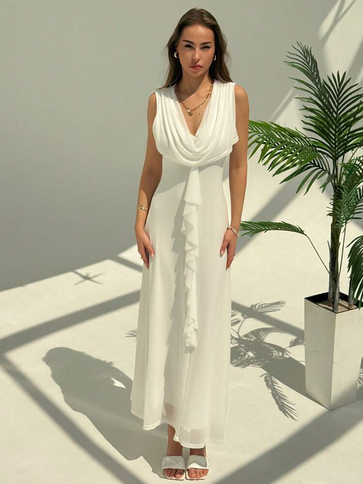 Aloruh Women's Long Simple Elegant Dress, Suitable For Summer - White - View 1