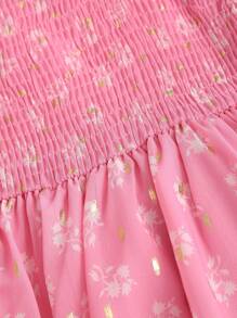 Sweetra Váy dài họa tiết hoa lá vàng gợi cảm dây mảnh xếp nếp buộc eo phía trước cho nữ, phù hợp cho mùa xuân, hè, thu - Nhiều màu - Xem 5