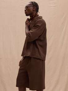 Musero Textured Linen Look Short Sleeve Oversized Button Up Shirt Spring, Summer, Holiday