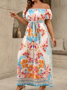 SHEIN Clasi Plus Size Women Floral Print Loose Fit Off Shoulder Jumpsuit - Multicolor - View 4