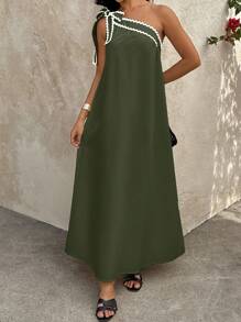 SHEINBlues Damen langes, weites Kleid mit welliger Rüschenborte