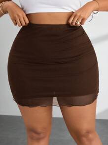 SHEIN PETITE CURVE 大码黑色针织网眼女裙 - 棕色 - 查看 5