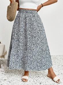 SHEIN Frenchy 大码热带开叉花卉印花女式半身裙 - 彩色 - 查看 2