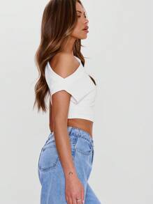 MUSERA Asymmetrical Neck Cropped Draped Ruched Fitted Sexy Top Only Ibiza Fits For Spring Summer Vacation Beach 90's Y2k Holiday Going Out Tops - White - View 4