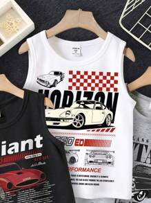 3pcs/Pack Young Boy Racing Car Graphic Casual Sleeveless Tank Tops, Suitable For Summer