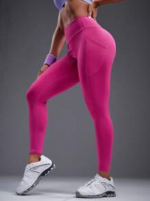 Powerista Minimalist Solid Color High Waist Seamless Leggings - Purple - View 4