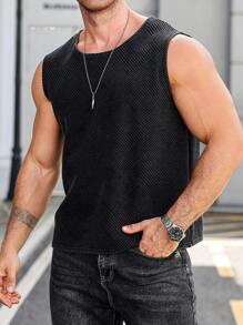 Manfinity Homme Camiseta sin mangas talla grande para hombre, de unicolor, de moda para el verano - Negro - Ver 3