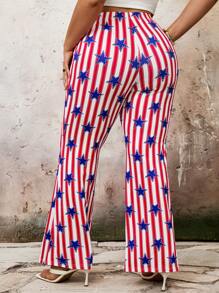 Breezaya Plus Size Women Flag Print Flared Leggings Fall Cloth For Women