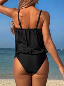 Swim Lushoire 2pcs Springbreak Design Elegant Black Spaghetti Strap Tie Bottom Beach Sport Bikini Set For Women For Summer Beach Vacation - Black - View 2