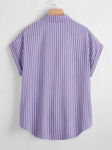 SHEIN LUNE Plus Size Summer Casual Striped Bat Wing Sleeve Shirt,Business Casual Woman - Dusty Purple - View 2
