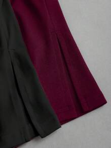 SHEIN Unity 性感V领蕾丝边开衩吊带背心两件套 - 酒紅色 - 查看 7