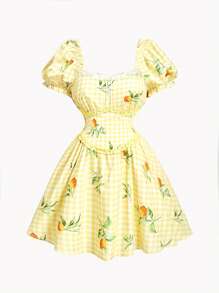 SHEIN MOD Vestido Curto Plissado de Manga Princesa para Mulheres Plus Size, Vestido Curto de Verão Estilo A-Line, Adequado para Encontros, Uso Casual Diário e Piqueniques, Vestidos de Verão Plus Size para Mulheres, Roupas Femininas, Vestidos de Verão, Vestidos de Férias para Mulheres, Vestidos de Sol para Mulheres, Vestidos Curtos Femininos, Vestido de Páscoa Feminino, Vestido Amarelo Feminino