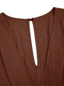 SHEIN LUNE Plus Size Summer Simple Twist Solid Color Textured Ruffle Sleeve Jumpsuit