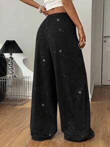 SHEIN EZwear Women's Summer Concert Rave Party Hippie Sequin Straight Pants - Black - View 2