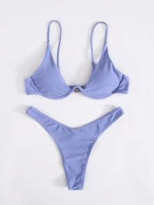 SHEIN Swim Summer Beach Underwire High Leg Bikini Set - Lilac Purple - View 5