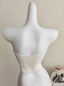 Elamini Áo crop top thêu trắng sang trọng, phong cách Châu Âu ngọt ngào và gợi cảm, ôm sát và thon gọn, điểm nhấn bằng nơ, bandeau - trắng - Xem 2