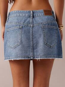 SHEIN Forever 21 New Arrival Spring Women's Denim A-Line Skirt With Heart Collar, Reversible Sweetheart Neck, Contrast Color Embroidery Decoration