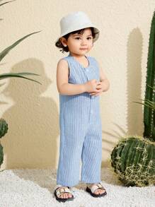 SHEIN Barboteuse de sport rayée décontractée pour bébé garçon/fille, convient pour le port intérieur et extérieur au printemps/été