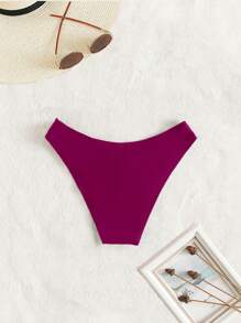 SHEIN Swim 女士夏季海滩纯色性感比基尼泳裤 - 酒紅色 - 查看 2