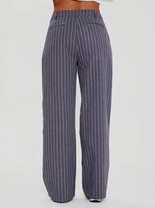 MUSERA Tailored Mid Rise Pinstripe Wide Leg Trouser Business Casual Spring - Grey - View 2