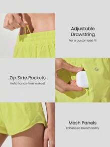 GLOWMODE 2.5" Stay Cool Quick-Dry Lightweight Zipper Pockets Reflective Strips Low Waist Active Running Shorts With Built-In Deodorant Underwear Jogging Training Gym Workout Wear - Yellow - View 4
