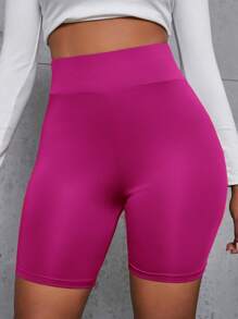 Zolique Mallas lisas para mujer, de moda para el verano, shorts de ciclista - Rosa Fucsia - Ver 5