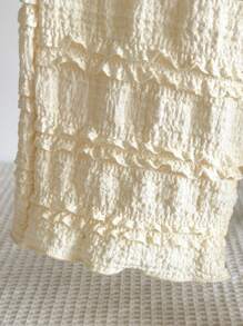 SHEIN 2 件套女婴幼儿休闲花卉荷叶边针织面料吊带背心上衣和裤子套装，春夏，0-3 岁 - 紫色 - 查看 7