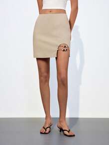 Maija Nuevo atuendo de invitada a la boda de verano 2025, look elegante y moderno para brunch, aeropuerto, estilo bohemio de vacaciones, playa/festival de música, falda mini casual con diseño de dobladillo con cuentas para mujer para Pascua/Graduación - Caqui - Ver 4