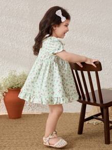 Blossori Baby Girls Ditsy Floral Collar Puff Sleeve Dress - Multicolor - View 5