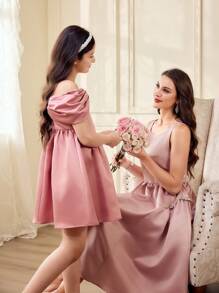 Tween Girl Elegant Satin Slip Dress, Summer Pink, Mommy And Me Matching Outfits (2 Pieces Sold Separately) - Pink - View 3