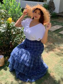Dazy Plus Elastic Waist Plaid Chiffon A-Line Skirt, Spring/Summer