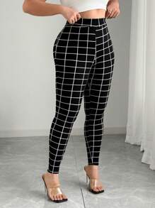 Elenzga Schmale Hose mit Plaid Muster